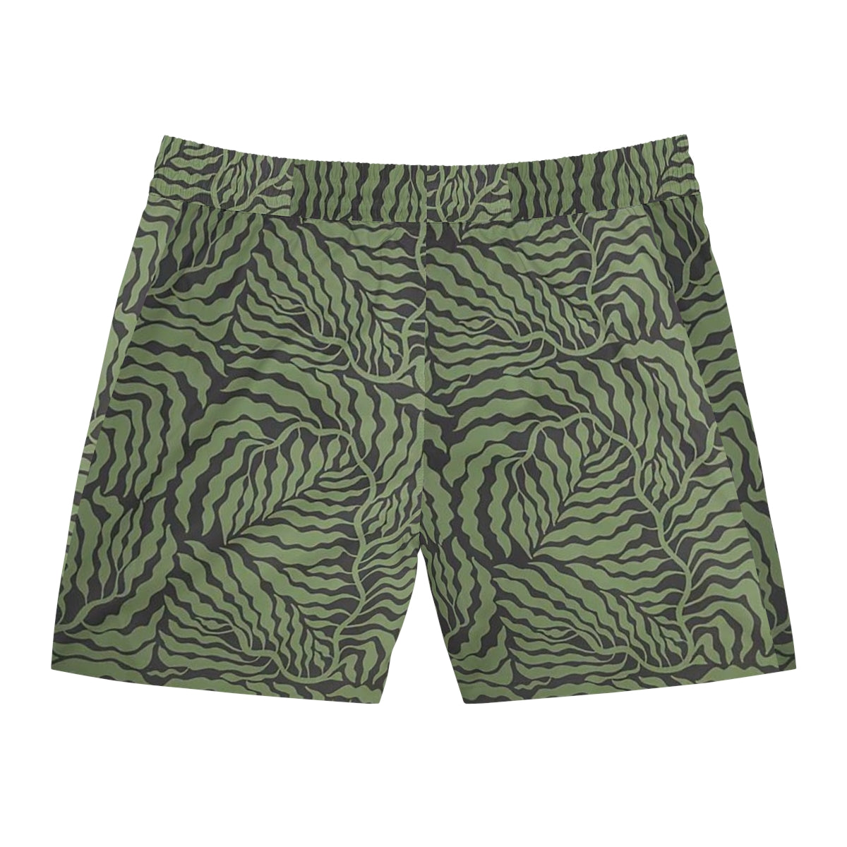 Green shorts with black zebra pattern on a white background