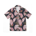 Short-sleeve shirt with pink floral pattern on a white background