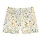 Patterned shorts with tropical design on a white background